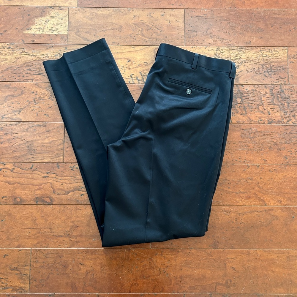 Roundtree & Yorke Pants Mens 38x34 Navy Cotton Trouser Pleated Cuffed Slacks